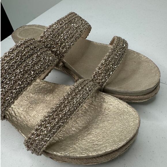 Eileen Fisher Fresh Platinum/Gold Metallic Jute Chain Slide Sandals, Size 9 - Picture 6 of 9